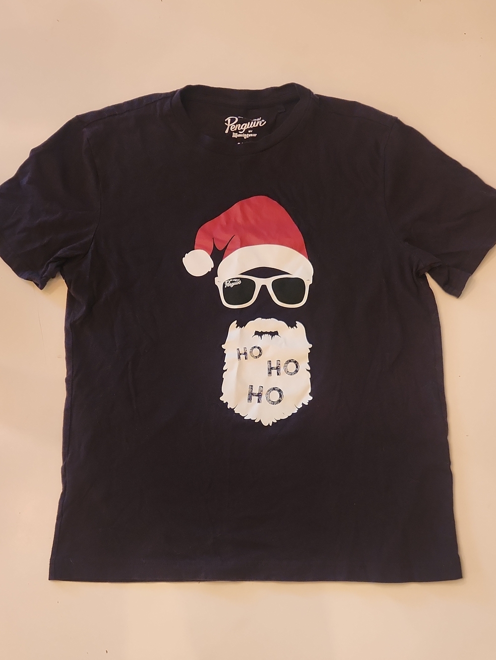 Original Penguin Santa Graphic Tee Black Small Ho Ho Ho Holiday Christmas Shirt